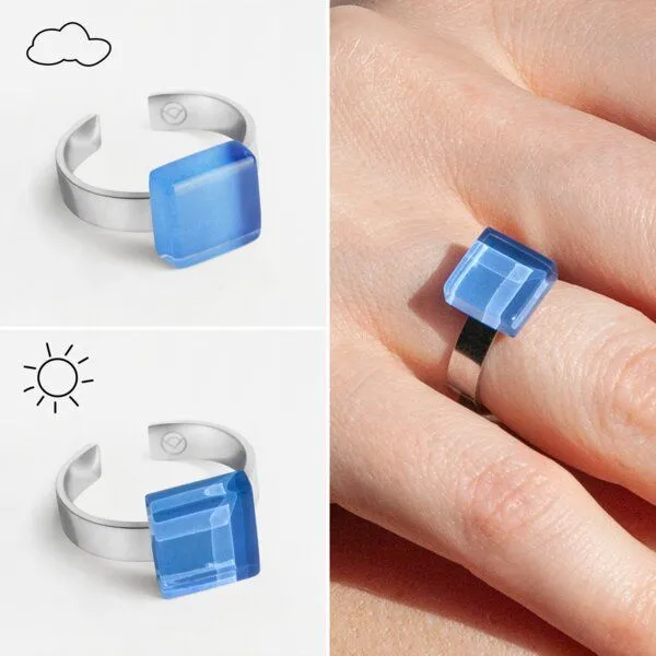 ALEXASCHA ALEXASCHA Geometrischer Ring aus Glas, mini, Azurblau, – Produktbild 3 von 4