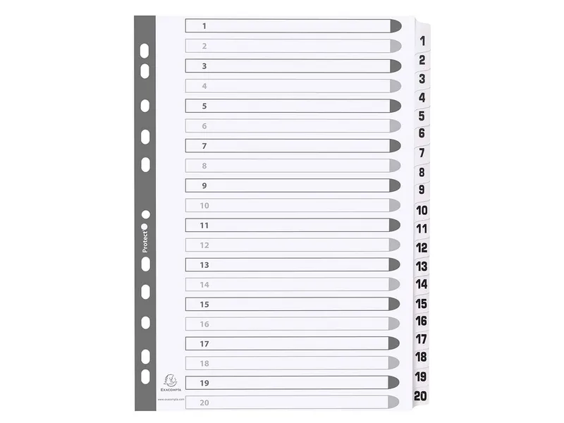 Exacompta 15 Exacompta Register, 20 bedruckte Taben numerisch, 160 g/m², DIN A4, weiß – Produktbild 1 von 1