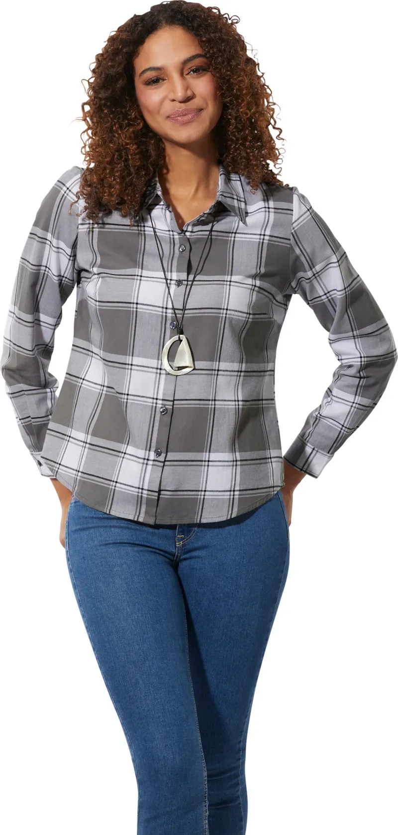 Witt Flanellbluse grau-weiß-kariert, Grau-weiß-kariert, – Produktbild 2 von 2