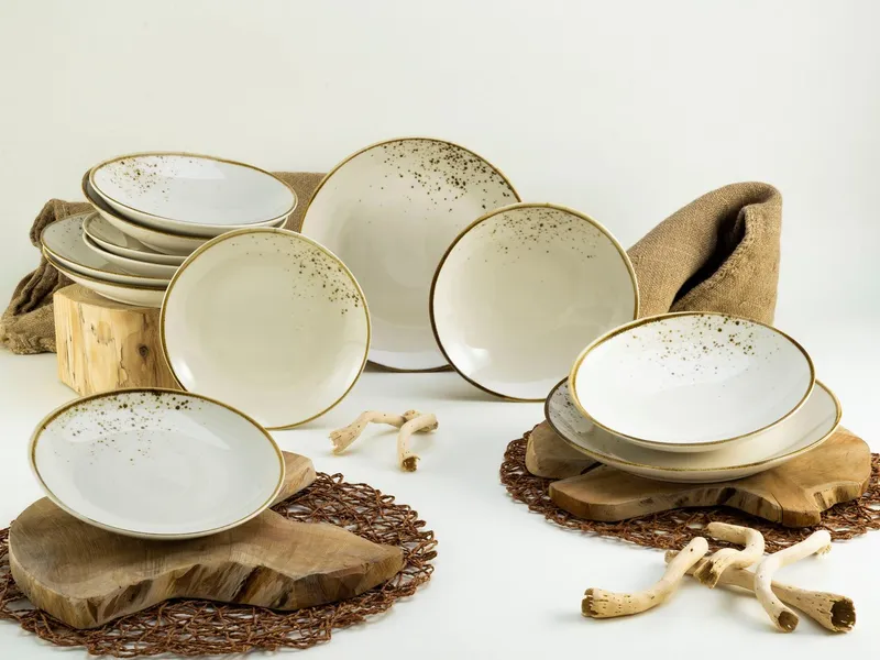 creaTable Teller-Set Nature Collection Natural Living (12-tlg), 4 Personen, Steinzeug, Teller Set, Reaktivglasur mit Sprenkeln, jedes Stück ein Unikat, Beige|weiß, – Produktbild 4 von 5