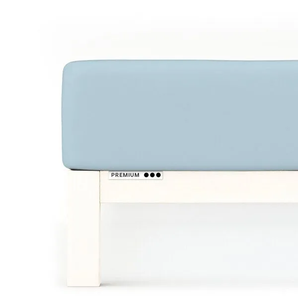 Schlafgut Schlafgut Spannbettlaken Premium - 95% Bio-Makobaumwolle, 5% Elasthan - Matratzenhöhe von 18-35cm, Blue light, – Produktbild 1 von 7