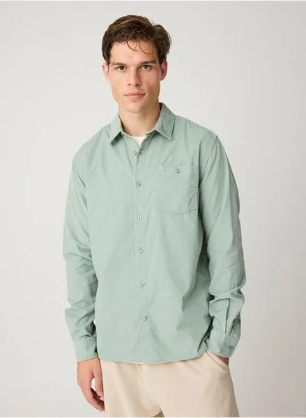 KnowledgeCotton Apparel KnowledgeCotton Apparel Cord Hemd - Baby cord custom fit shirt - aus Bio-Baumwolle, Grün (lily pad), – Produktbild 4 von 4