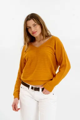 KOMODO KOMODO Damen vegan Pullover Pia Pointelle Senf – Produktbild 1 von 1