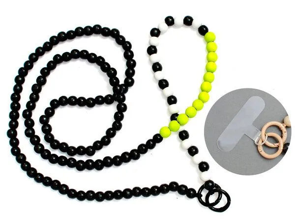 renna deluxe renna deluxe Handykette aus Holzperlen, Crossbody lang, Neon gelb mit lasche, – Produktbild 1 von 3