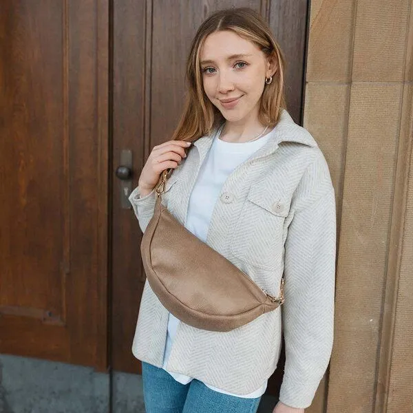 BOWLEANIES TASCHEN BOWLEANIES TASCHEN Moon Bag aus Lederfaserstoff, Hellbraun mit gold, – Produktbild 2 von 4