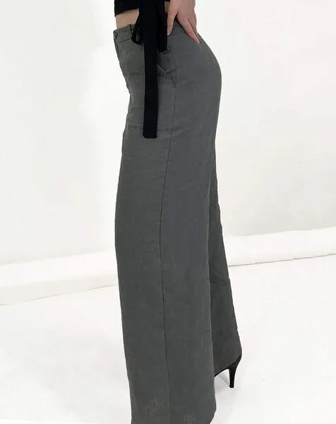 Aatise Aatise Schlaghose damen mid-rise Zhéa mit Seitentaschen aus 100% Leinen, Grau, – Produktbild 2 von 3