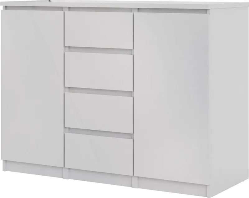Home affaire Kommode Naia - 4 Schubladen & 2 Türen, grifflose Front, Made in Denmark (Breite: 121 cm, in mehreren Farben), Sideboard, skandinavisches & modernes Design mit viel Stauraum, Weiß, – Produktbild 1 von 8