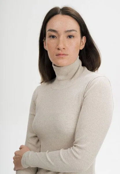 MELA MELA Ripp Rollkragen Langarmshirt Style MUNLI aus 100% Bio-Baumwolle, Kiesel melange, – Produktbild 4 von 4