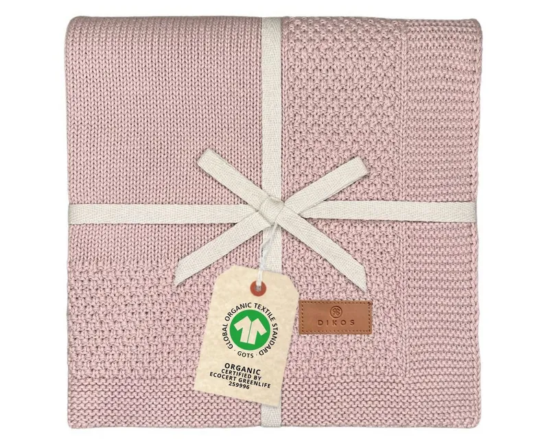 Babydecke DIKOS® Kuscheldecke Bordüre *100%* Bio Baumwolle, Geschenk zur Geburt, DIKOS, Strickdecke 75×100, Baby Erstausstattung Neugeborene, Babygeschenk, Rosa, – Produktbild 1 von 5