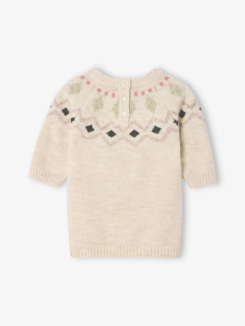 Vertbaudet Vertbaudet Baby Strickkleid mit Jacquardmuster vanille, Vanille, – Produktbild 2 von 3