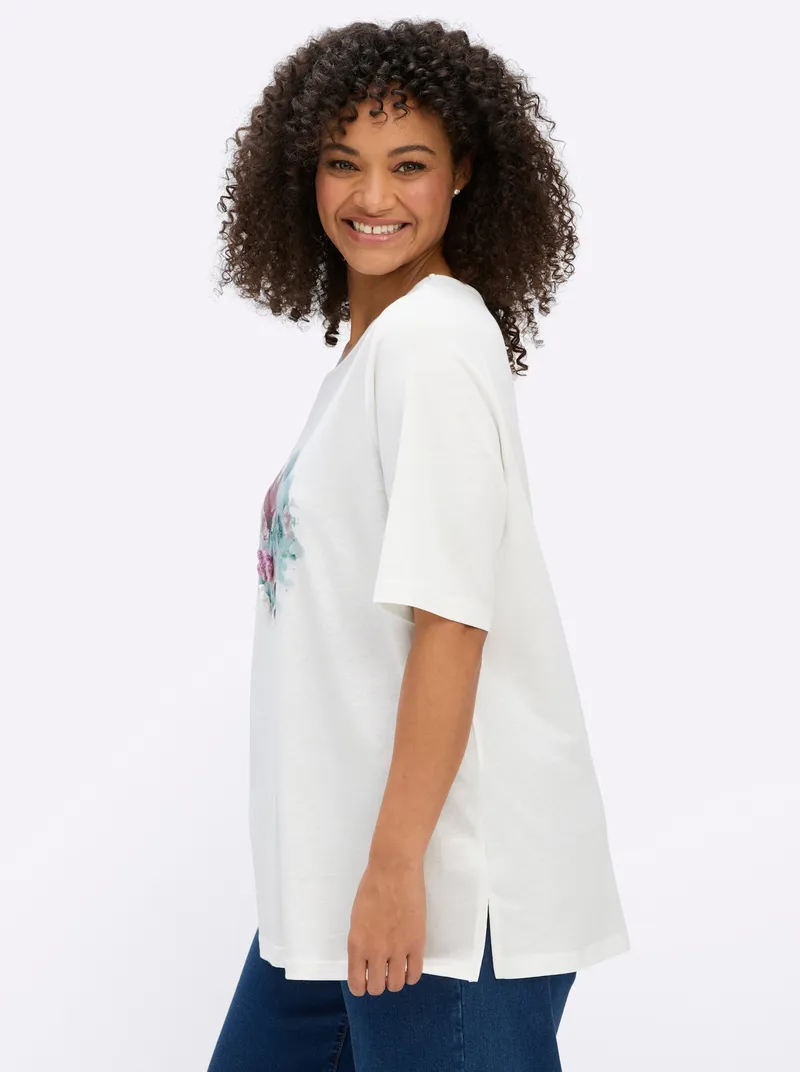 sheego sheego Shirt ecru-eisblau-bedruckt, Ecru-eisblau-bedruckt, – Produktbild 2 von 2