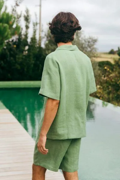 AmourLinen AmourLinen Leinen loungewear shorts set ASPEN, Matcha grün, – Produktbild 4 von 4