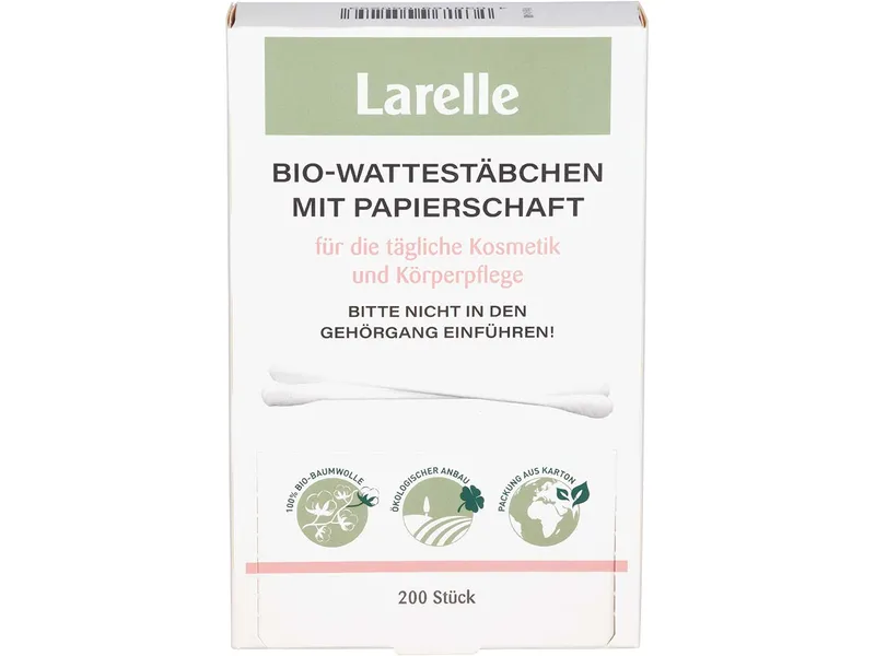 Larelle Larelle Bio-Wattestäbchen mit FSC-zertifiziertem Papierschaft, 200 Stk. – Produktbild 1 von 1