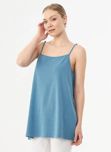 ORGANICATION ORGANICATION Top aus Bio-Baumwolle mit Strukturmuster, Petrol blue, – Produktbild 1 von 4