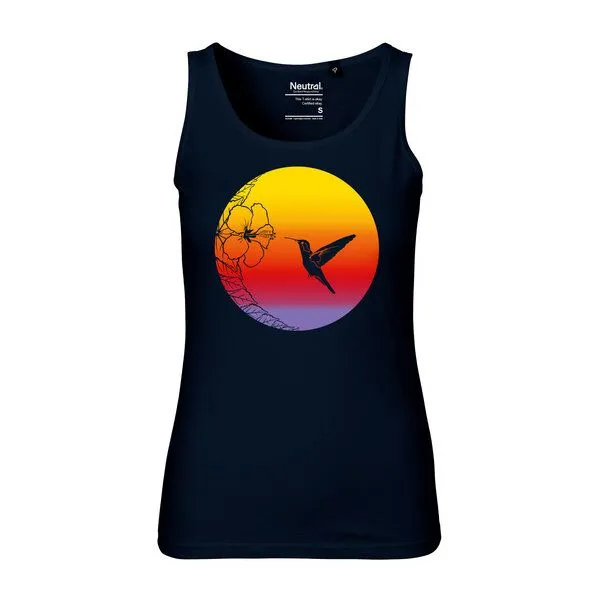 HANDGEDRUCKT HANDGEDRUCKT Frauen Tank Top "Kolibri" aus 100% Bio Baumwolle (kbA), Navy blue, – Produktbild 1 von 2