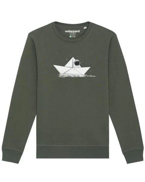 watapparel watapparel Sweatshirt Unisex Astronaut in paper boat, Khaki, – Produktbild 1 von 4