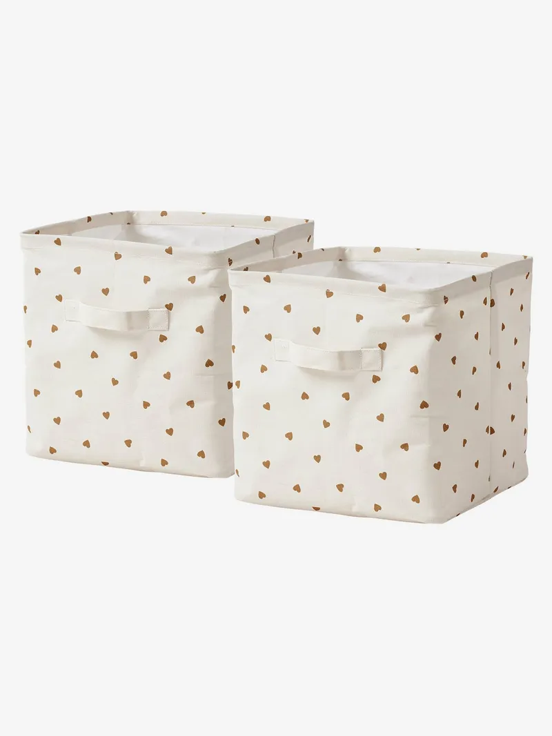 Vertbaudet 2er-Pack Kinderzimmer Aufbewahrungsboxen BASIC, Weiß/herzen, – Produktbild 3 von 3