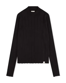 MATONA MATONA Damen vegan Langarmshirt Mit Geripptem Kragen Onyx Schwarz – Produktbild 1 von 1