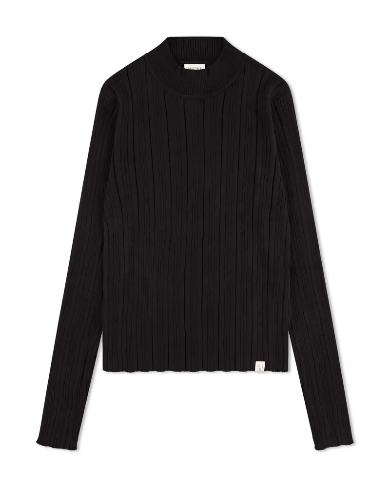 MATONA MATONA Damen vegan Langarmshirt Mit Geripptem Kragen Onyx Schwarz, Schwarz, – Produktbild 1 von 2