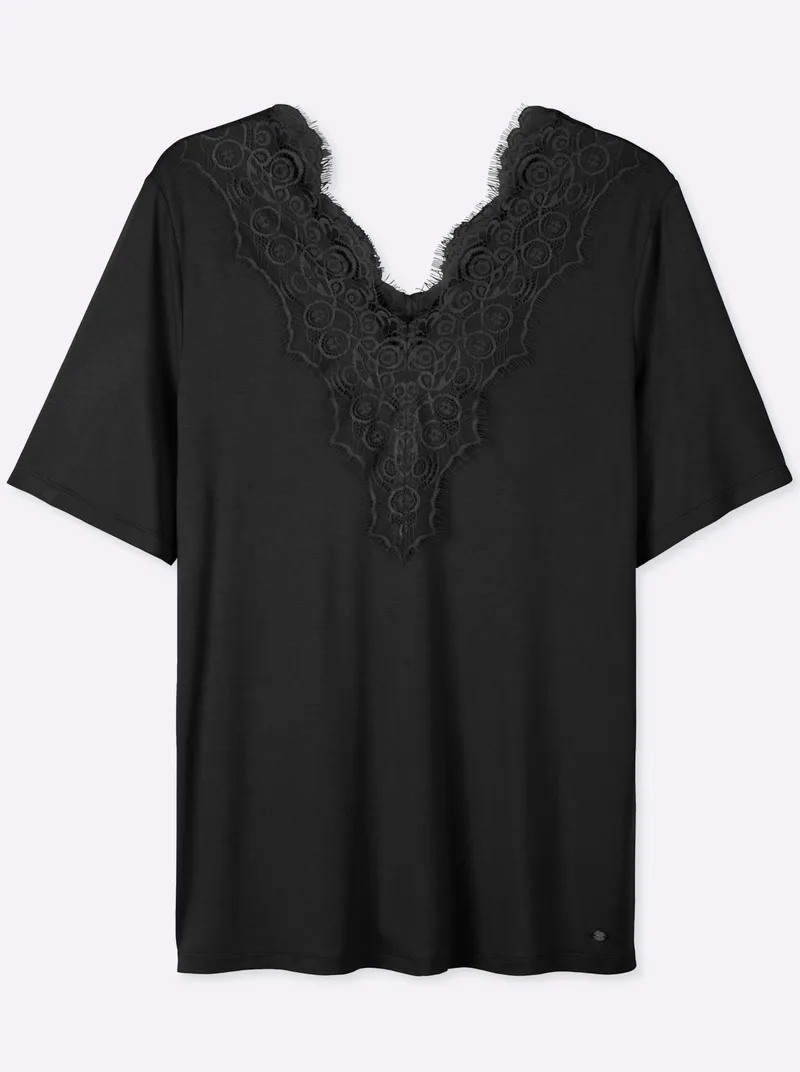 sheego Spitzenshirt, Schwarz, – Produktbild 1 von 2