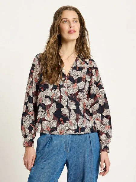 LANIUS LANIUS Bluse mit Kräuseln (GOTS) aus Bio-Baumwolle, Print bloom onyx, – Produktbild 1 von 4