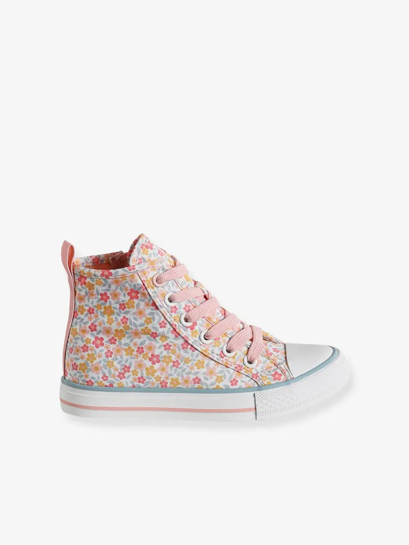 Vertbaudet Kinder High-Sneakers mit Reißverschluss und Anziehtrick, Weiß bedruckt, – Produktbild 2 von 4