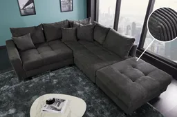 riess-ambiente Ecksofa KENT 220cm dunkelgrau - Cord, L-Form, Federkern, Hocker & Kissen, FSC, Set 2 Teile, Wohnlandschaft in Familiengröße - ideales Design fürs Wohnzimmer – Produktbild 1 von 1