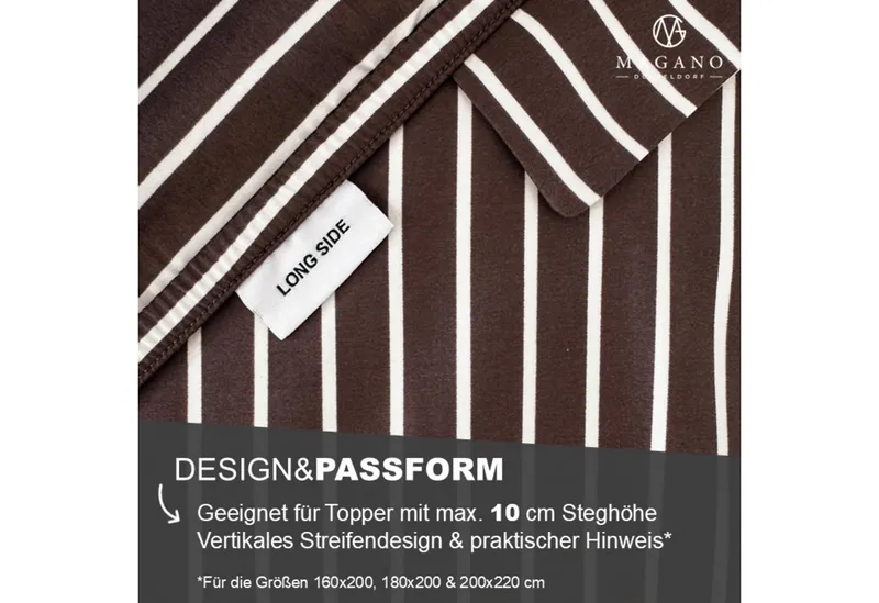 MAGANO Spannbettlaken, Luxus Streifen Bettlaken aus Bambus & Baumwolle Satin, Gummizug: rundum, 400 TC Luxusqualität, Hypoallergen, Thermoregulierend, Beige|braun, – Produktbild 4 von 4