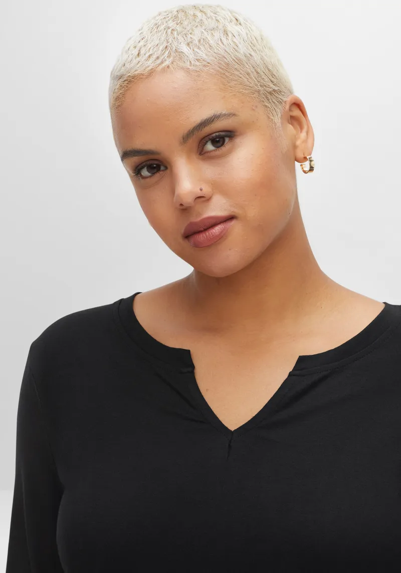 sheego 3/4-Arm-Shirt schwarz, Schwarz, – Produktbild 2 von 2