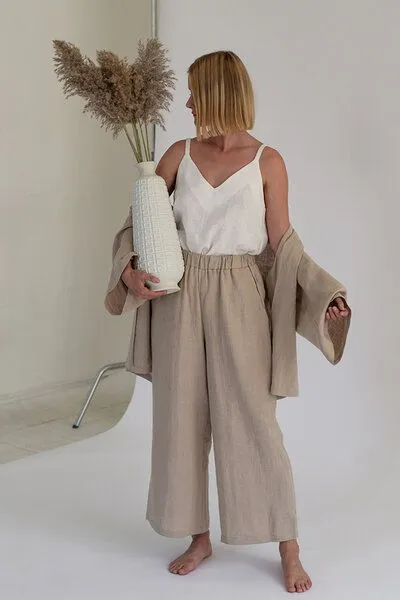 gust. gust. Damen Weite Leinenhosen - Culotte - Linen trousers - 100% Bio-Leinen, Natural (natur), – Produktbild 1 von 2