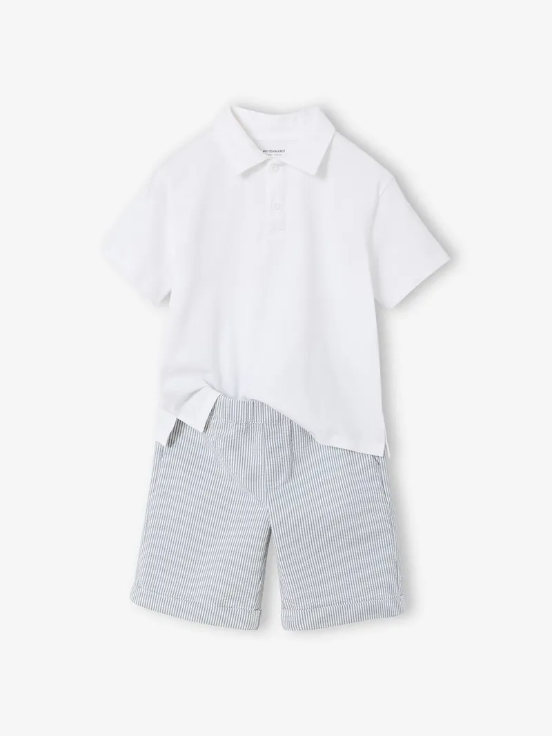 Vertbaudet Set aus Poloshirt & Shorts für Jungen, Grün gestreift, – Produktbild 1 von 4
