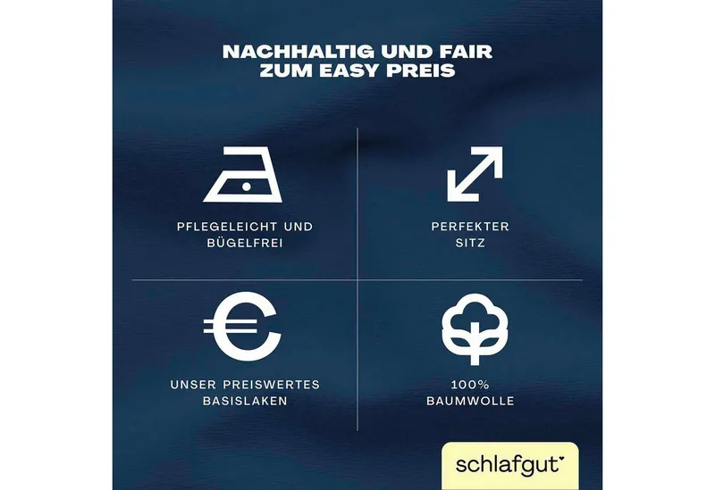 Schlafgut Schlafgut Spannbettlaken EASY JERSEY Bettlaken, 150 g/m², 100% Baumwolle, Spannbetttuch, Jersey, Gummizug: rundum, (1 Stück), Spannbettlaken bis 22 cm Höhe, bügelfrei, pflegeleicht, perfekter Sitz, Blau, – Produktbild 5 von 5