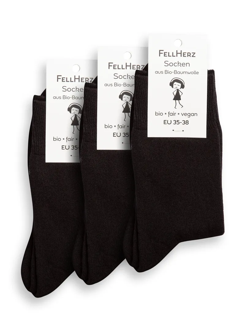 FellHerz FellHerz 3er Pack Kuschel-Socken mit Bio-Baumwolle schwarz – Produktbild 1 von 5
