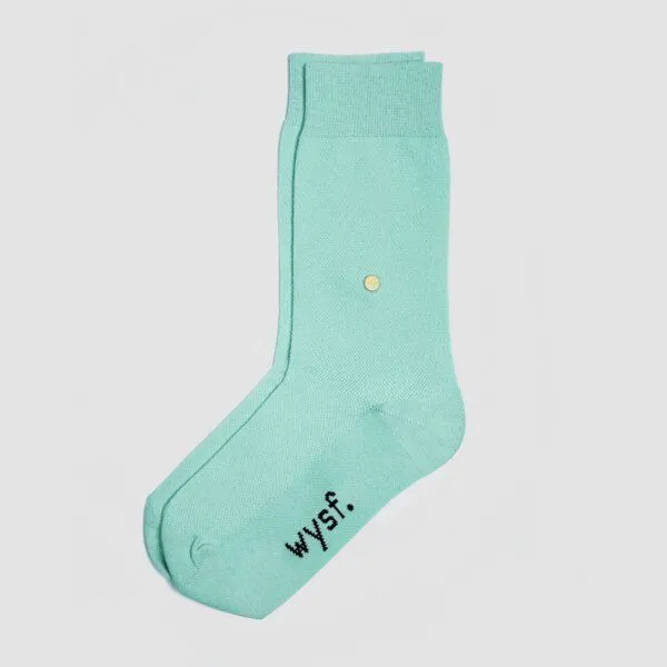 wysf. | what you stand for. wysf. | what you stand for. Socken, Piqué Strick mit Knopf, Bio-Baumwoll-Mix, Grün (mintgrün), – Produktbild 4 von 4