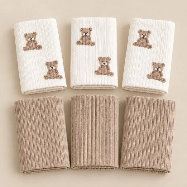 bistyle bistyle Baby Spucktücher 6er Set | 20 x 20 cm | 100 % Bio-Baumwolle | mit kleinen Motiven, Ecru/grau, – Produktbild 3 von 3