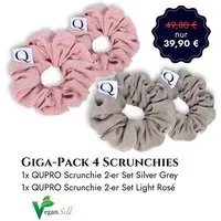 Qupro Qupro Spar-Set 4 Scrunchies Giga-Pack grey/rosé vegane Seide – Produktbild 1 von 1