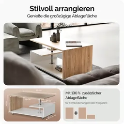 Casaria® Couchtisch Orlando Weiß/Eiche 95x55x50cm – Produktbild 1 von 1