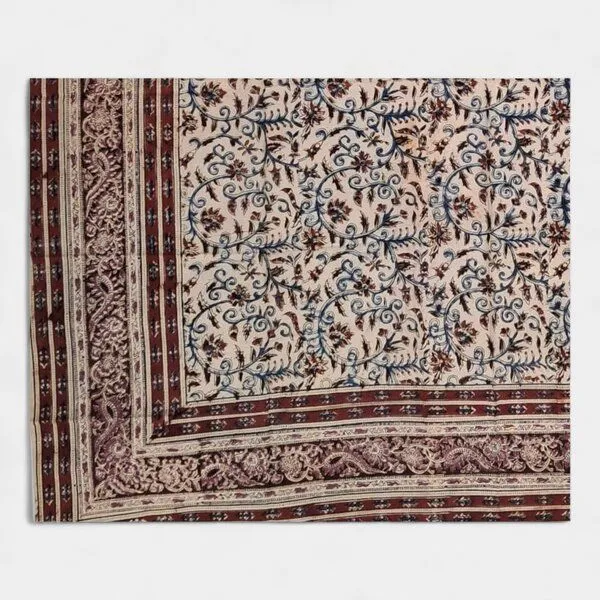 Der Lindwurm Der Lindwurm Kalamkari- Tuch (110x110 cm), Handdruck mit Pflanzenfarben, Rostbraun/blau, – Produktbild 2 von 2