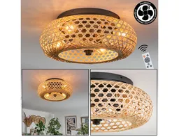 hofstein Deckenleuchte Deckenventilator mit Beleuchtung aus Metall/Bambus, Fernbedienung, ohne Leuchtmittel, Auf-/Abwind-Funktion, Lichteffekt, Ø 50cm, 4xE27, ohne Leuchtmittel – Produktbild 1 von 1