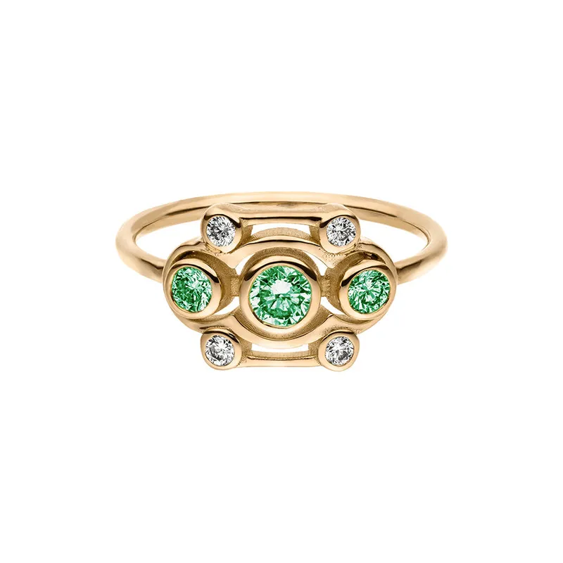 Maren Jewellery Blossom Ring - 44 / 18K Gelbgold & Labordiamanten Grün – Produktbild 1 von 1