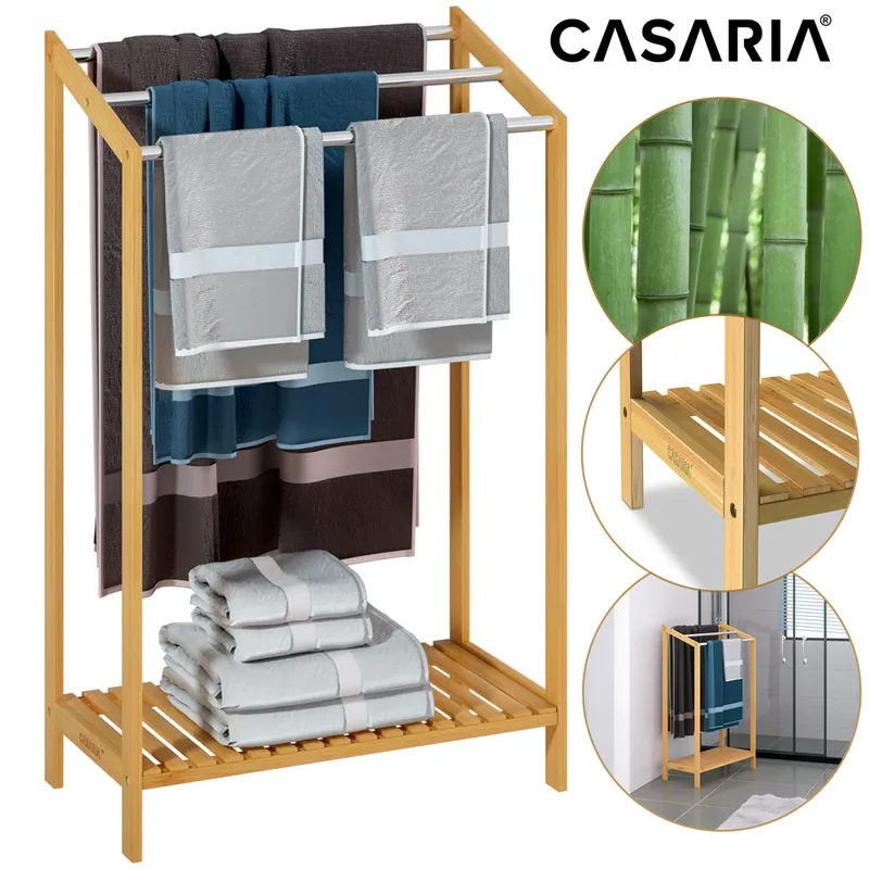 Casaria® Handtuchhalter Bambus mit Edelstahlstangen, Braun, – Produktbild 2 von 2