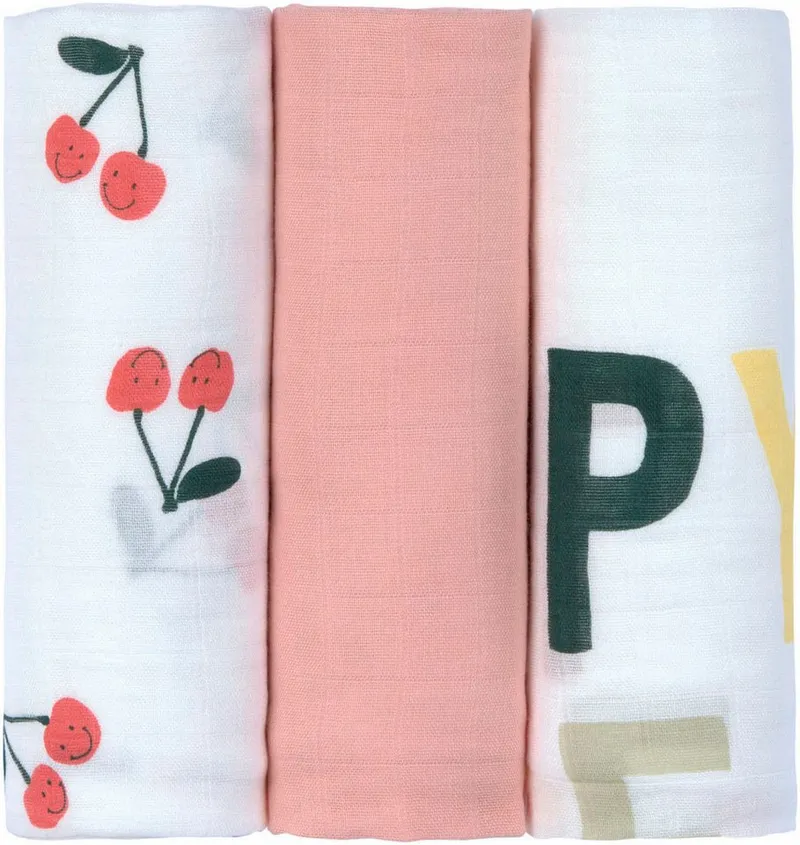 Lässig Lässig Stoffwindeln Mulltuch-Set L Happy Fruits Cherry (Set, 3-St), Lila, – Produktbild 2 von 5