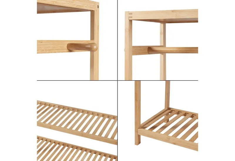 en.casa Garderobenständer, »Herøy« Bambus mit einer Stange und 2 Ablagen 165x100x35cm Natur, Beige, – Produktbild 4 von 4