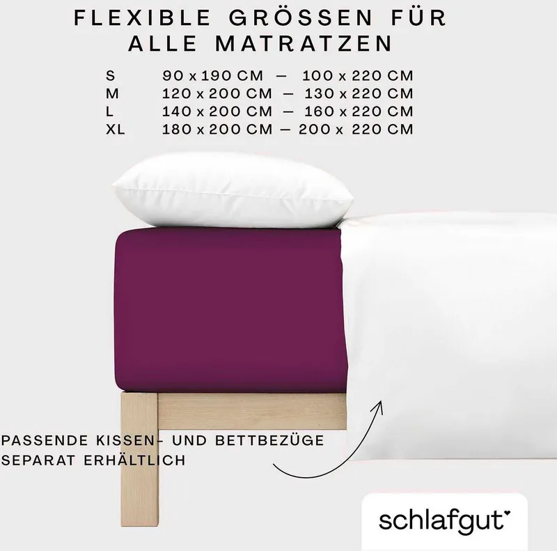 Schlafgut Schlafgut Spannbettlaken PURE BOXSPRING Bio-Baumwolle mit Elasthan, 170 g/m², Bettlaken, Jersey-Elasthan, Gummizug: rundum, (1 Stück), PREMIUM Boxspringbett Laken bis 40 cm Höhe, dehnbar blickdicht, straff, Lila, – Produktbild 1 von 5