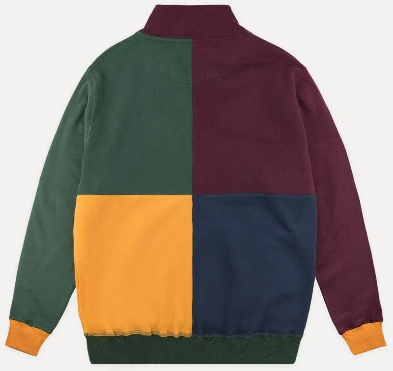 Trendsplant Trendsplant Rundhalspullover Color Block Half Zip Sweater "Harlequin", Grün, – Produktbild 5 von 5