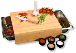 Kesper Kesper Schneidebrett mit 2 herausziehbaren Auffangschalen, Bambus, Edelstahl, (Set, 3-St., 1 Brett + 2 Schalen), Gastro-Norm 1/2 – Produktbild 1 von 1