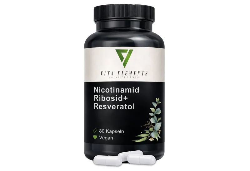 Vita Elements Nicotinamid Ribosid+ Resveratrol - 300mg NR-Chlorid, 80 Kapseln, 1 er Packung à 80 St., Vegan, Gentechnikfrei, Ohne unnötige Zusätze und Laborgeprüft – Produktbild 1 von 5