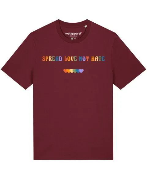 watapparel watapparel T-Shirt Unisex Spread Love not Hate, Burgundy, – Produktbild 1 von 3