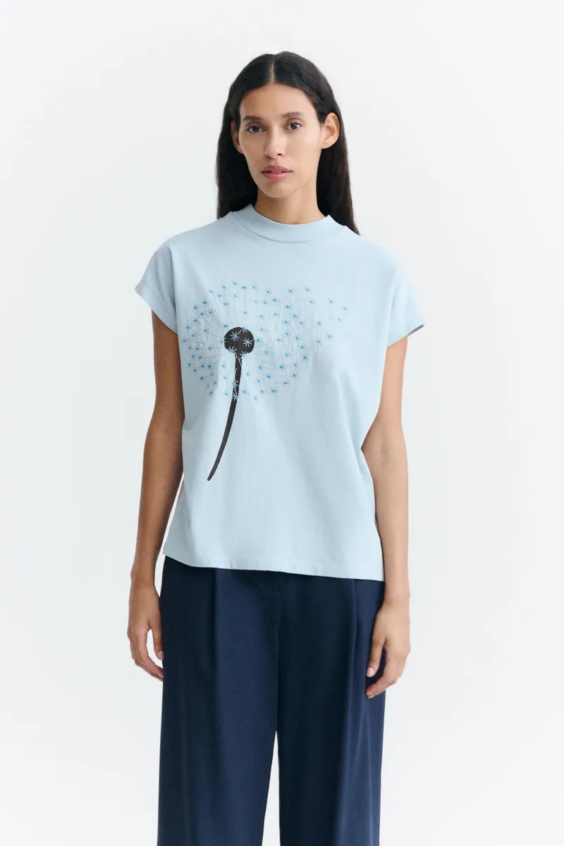 thinking mu Thinking MU Damen vegan T-Shirt Dandelion Mit Stickerei Volta Hellblau, Hellblau, – Produktbild 2 von 2