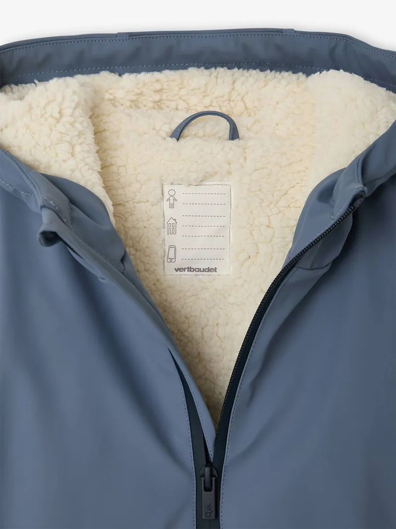Vertbaudet Jungen Regenjacke mit Kapuze & Teddyfleece-Futter, Graublau, – Produktbild 3 von 4